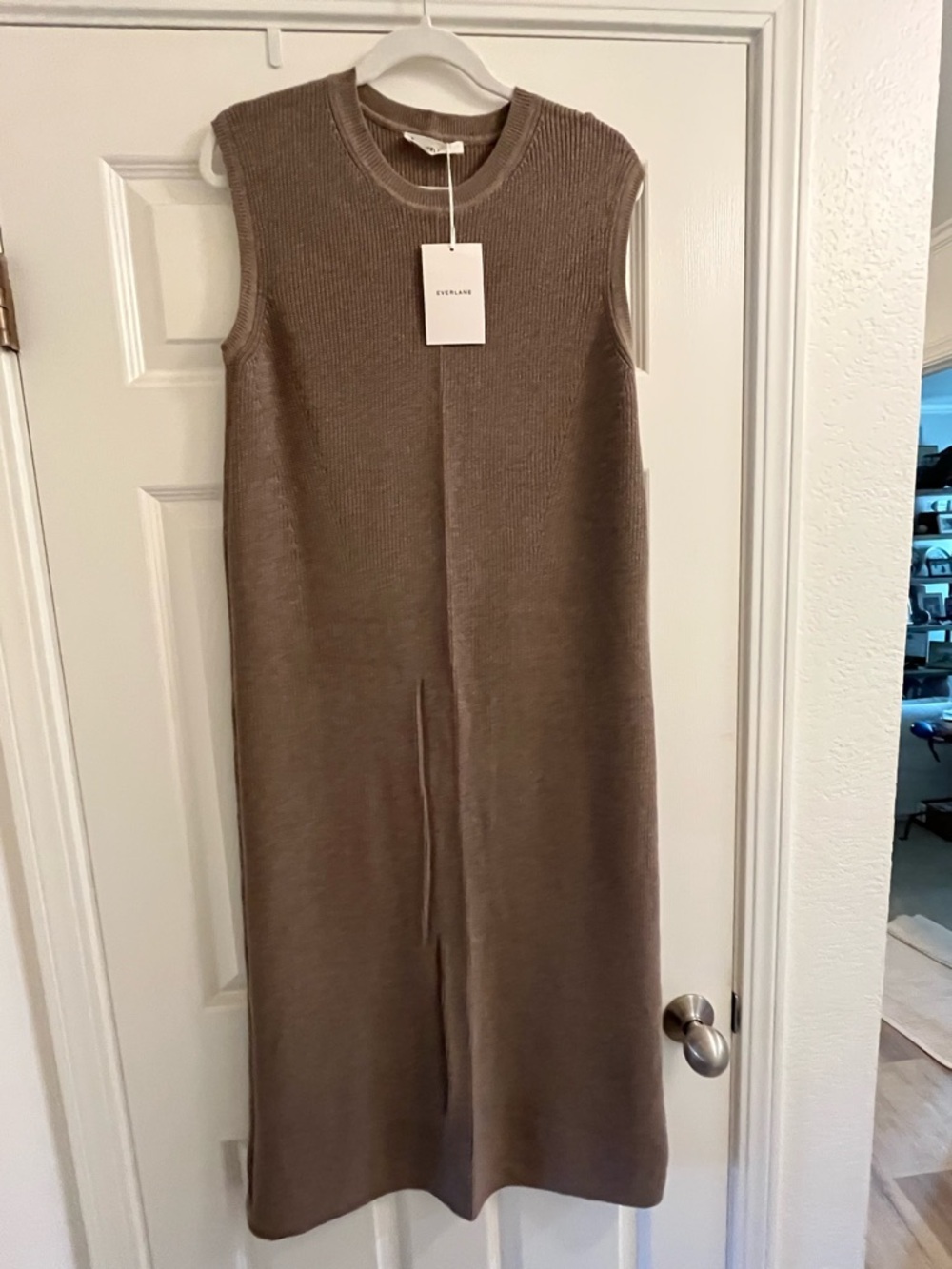 Everlane Sleeveless Cotton Rib Knit Midi Dress in Taupe